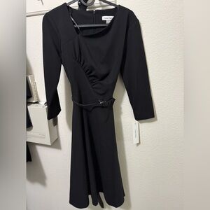 Calvin Klein Black Sheath Dress Long Sleeve Cowl Neck